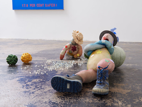 Olga Pedan, Golda, 2017. Acrylic, textile appliqué, nylons, polyfill, glass, straw, pumpkin, 26 x 11 x 10 in, 67 x 28 x 25 cm