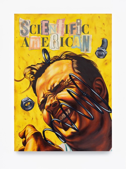Henry Gunderson, I Saw God on the Cover of Scientific American, 2020. Acrylic, ink, oil on canvas, 56 x 40 in, 142 x 102 cm