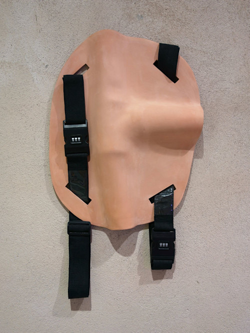 Alisa Baremboym, Untitled, 2012. Ceramic, combination release buckle straps, 19 x 15 x 3 in, 48 x 38 x 8 cm