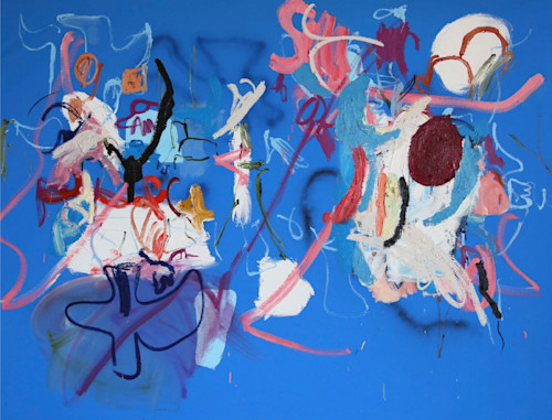 Ammon Rost, Faro Island, 2022. Oil, acrylic, spray paint on canvas, 64 x 84 in (163 x 213 cm)