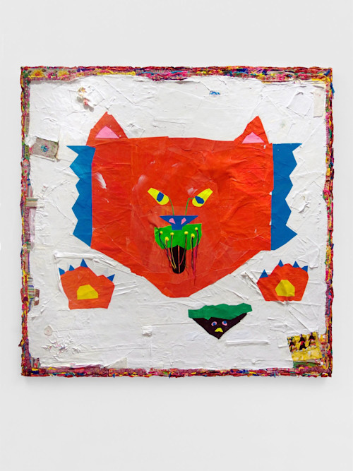 Misaki Kawai, Wild Whisker, 2011. Acrylic, fabric and paper on canvas, 48 x 48 in, 121 x 121 cm