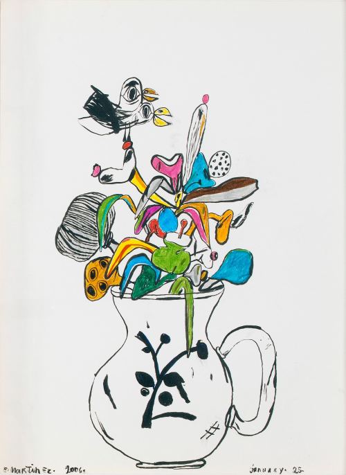 Eddie Martinez, Petit French Flower Pot, 2006. India ink and marker on paper, 12 x 9 in, 31 x 24 cm