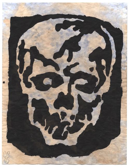 Donald Baechler, Untitled Skull, 2005. Gouache and tea on paper, 14 x 11 in, 36 x 28 cm