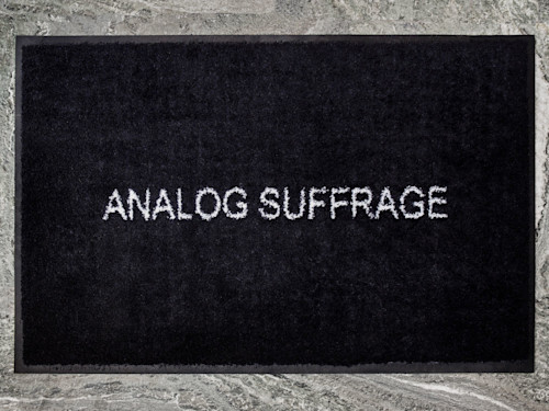 Keith J. Varadi, Analog Suffrage, 2015. Custom door mat, 24 x 35 in, 61 x 89 cm
