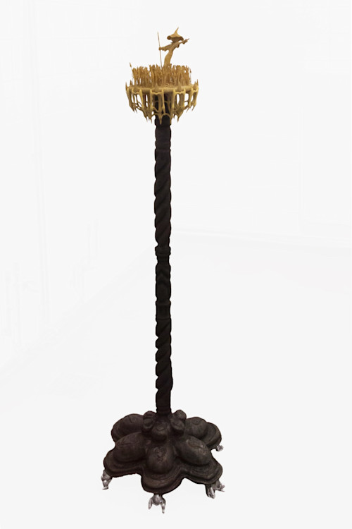 Eetu Sihvonen, Scarecrow Sage II, 2023. 3D print, burnt pine wood, 54 x 16 x 16 in (136 x 40 x 40 cm)