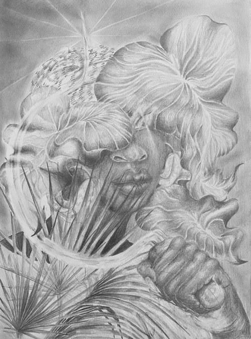 Utē Petit, Sharp Woman Whose Scimitar Carved Stars in the Sky, 2020. Pencil on paper, 11 x 8.5 in, 28 x 22 cm