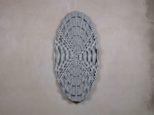 Ara Peterson, Forced Spiral Two, 2012. Acrylic paint on wood, 58 x 28 in, 147 x 71 cm
