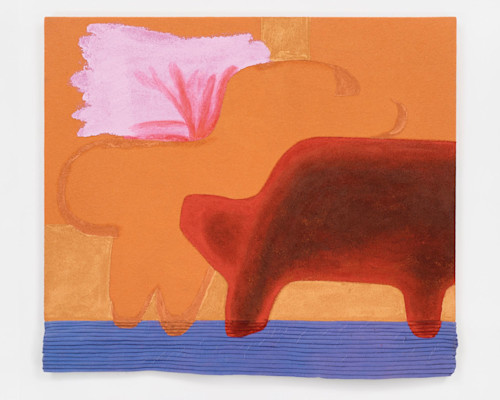 Odessa Straub, Forcefully Bonsai-ed to the Couch, 2017. Acrylic on wool, canvas, stretch velvet and rope, 53 x 60 in, 135 x 152 cm