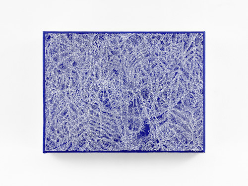 Jean Nagai, Club Moss 2, 2024. Correction fluid, acrylic on canvas, 9 x 12 in (23 x 30 cm)