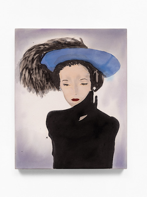 Liz Markus, Babe Paley in Blue Hat, 2024. Acrylic on canvas, 20 x 16 in (51 x 41 cm)