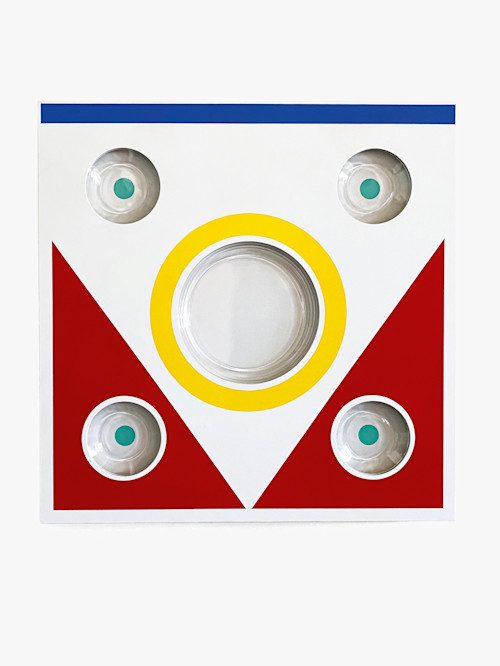 Ara Peterson, Untitled (From Glass Eye Series), 2019. Wood, paint, glass, 40 x 40 x 2 in (102 x 102 x 5 cm)