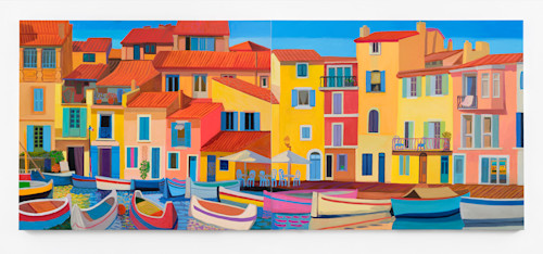 Daniel Heidkamp, Breeze in Martigues, 2022. Oil on canvas, Diptych 60 x 144 in (152 x 366 cm)