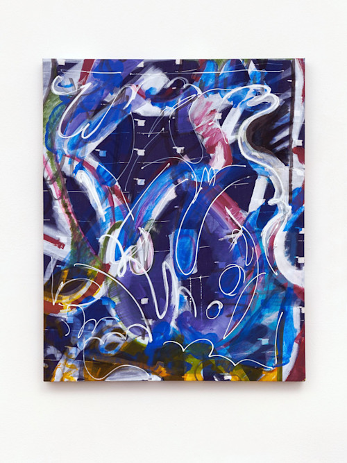 Sofia Leiby, Say It With Flowers, 2015. Acrylic on found fabric, 22 x 18 in, 55.88 x 45.72 cm