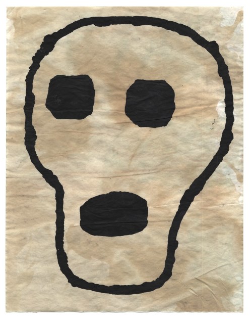 Donald Baechler, Untitled Skull, 2005. Gouache and tea on paper, 13 x 10 in, 33 x 25 cm