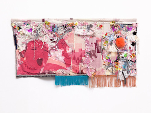 Jamie Krasner, Perfect Pet, 2014. Image Transfer and textile on fabric, 22 x 40 in, 56 x 102 cm