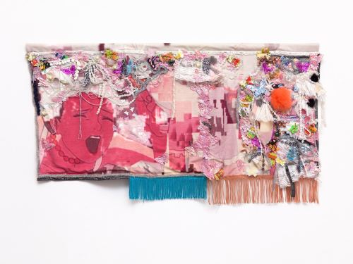 Jamie Krasner, Perfect Pet, 2014. Image Transfer and textile on fabric, 22 x 40 in, 56 x 102 cm