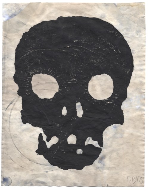 Donald Baechler, Untitled Skull, 2005. Gouache and tea on paper, 13 x 10 in, 35 x 27 cm