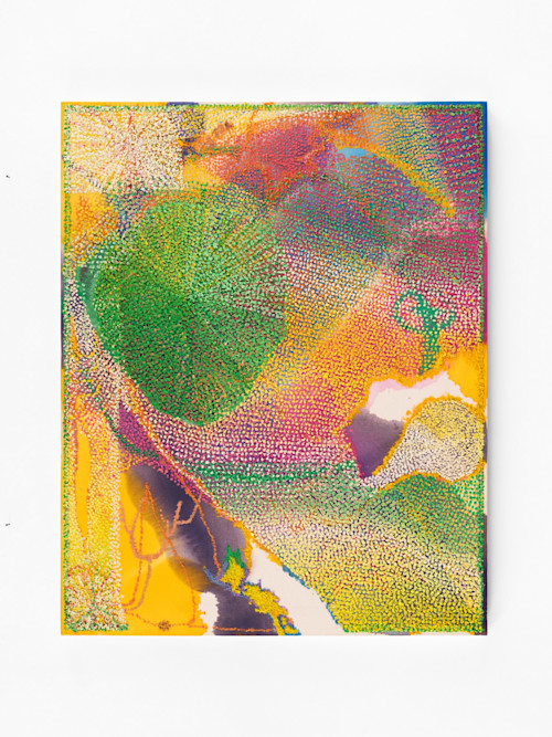 Jean Nagai, Aoshima, 2024. Acrylic, pumice, calcium hydroxide on canvas, 50 x 40 in (127 x 102 cm)