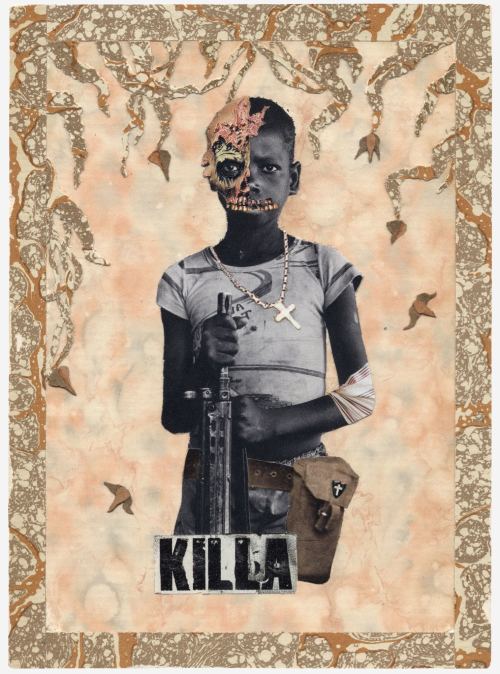 Stefan Danielsson, Killa, 2006. Collage and fabric on paper in unique frame with handmade cross, 7 x 5 in, 18 x 13 cm