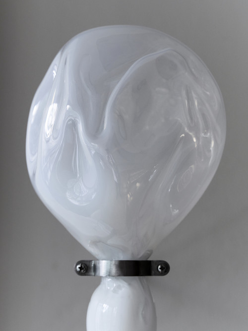 Ivana Basic, Breath seeps through her tightly closed mouth #16, 2018. Breath, glass, stainless steel torque, marble dust, 7 x 18 x 13 in (18 x 46 x 33 cm)