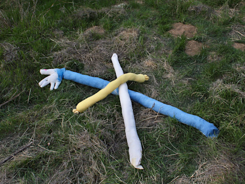 Francine Spiegel, Beam On, 2018. Sculpture of hand woven textile, found textile and various