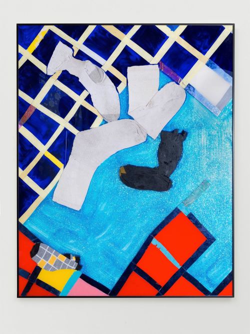 Brian Belott, Untited Sock Painting, 2014. Mixed media on plexiglass, reverse glass technique, 40 x 32 in, 102 x 81 cm (1)