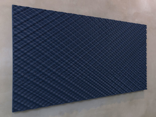 Ara Peterson, Intersecting Streams Blue, 2012. Acrylic paint on wood, 48 x 96 in, 122 x 244 cm