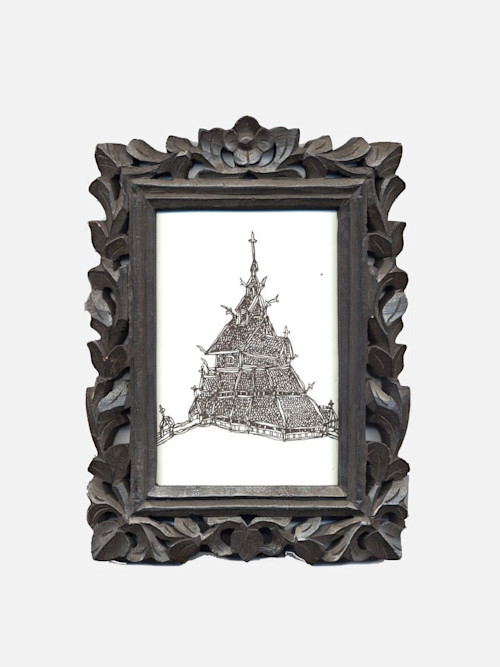 French, Stav Church, 2005. Ink on paper, 7 x 5 in, 19 x 14 cm