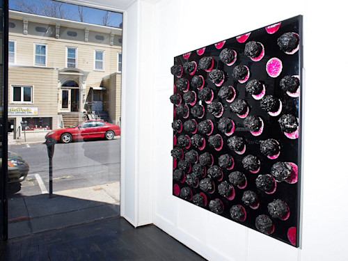 Brian Belott, Ball Cauldron, 2012. Aluminum foil, paint, reverse glass technique, 43 x 43 in, 109 x 109 cm