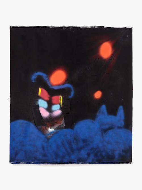 Curtis Talwst Santiago, The Four of Them Made a Promise, 2018. Spray paint, oil, charcoal, pastel, acrylic on canvas, 85 x 76 in (216 x 194 cm)