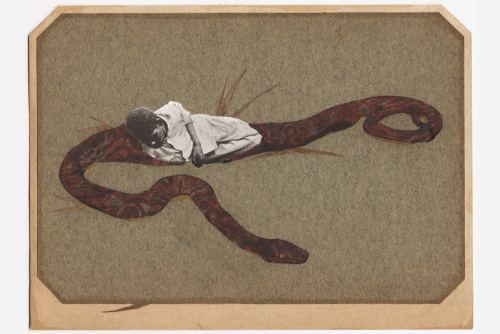 Stefan Danielsson, I Hide in Snakes, 2005. Collage, watercolor and dried grass on paper in unique frame, 6 x 7 in, 14 x 19 cm