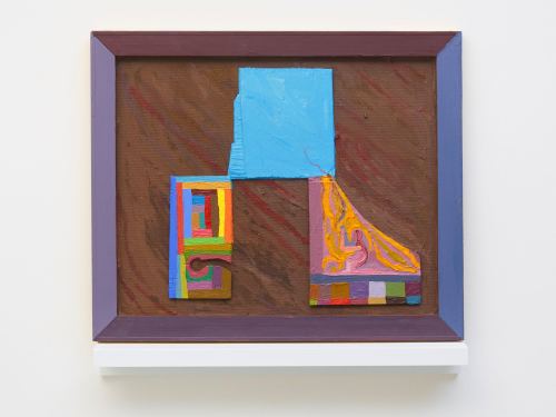 Chris Johanson, Peaceful Intentions Painting Number 2, 2018. Acrylic and house paint on found wood, 20 x 24 in, 51 x 61 cm