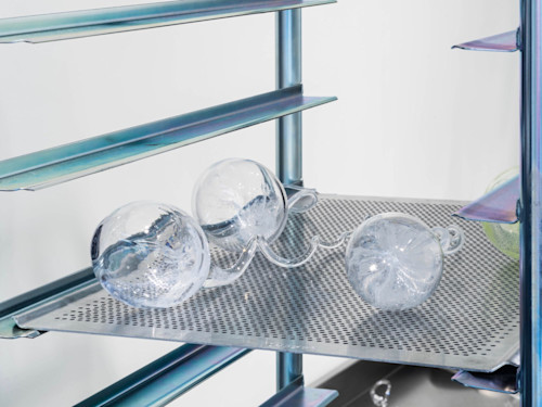 Zoe Barcza, Sperm, 2016. Hand blown glass, Varying sizes approx 3 x 3 x 14 in, 7 x 7 x 35 cm