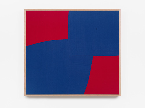 Ethan Cook, Bleu Rouge 2, 2021. Hand woven cotton and linen framed, 29 x 32 in, 74 x 81 cm