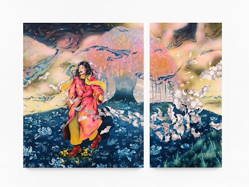 Zoe Blue M., Carry the Night, 2024. Acrylic and paper on canvas, 72 x 96 in (183 x 244 cm)
