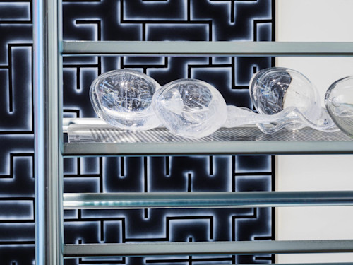 Zoe Barcza, Sperm, 2016. Hand blown glass, Varying sizes approx 3 x 3 x 14 in, 7 x 7 x 35 cm