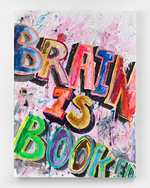 Alicia Gibson, Brain is Booked, 2019. Oil and mixed media on canvas, 48 x 36 in (122 x 91 cm)