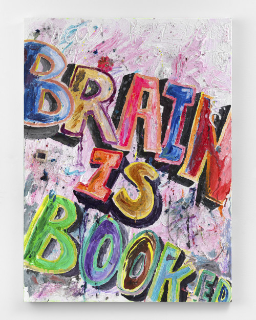 Alicia Gibson, Brain is Booked, 2019. Oil and mixed media on canvas, 48 x 36 in (122 x 91 cm)