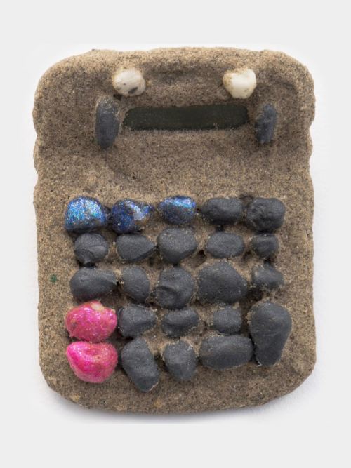 Brian Belott, Untitled (Calculator 5), 2014. Found calculator, colored sand, stones, 5 x 4 in, 13 x 10 cm