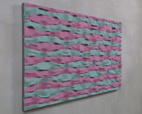 Ara Peterson, Wavepack (Red, Violet, Green), 2012. Acrylic paint on wood, 30 x 50 in, 76 x 127 cm