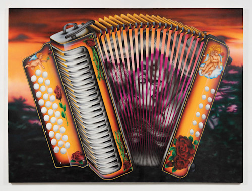 Mario Ayala, Accordion, 2017. Airbrush on canvas, 72 × 96 in, 1823 × 244 cm