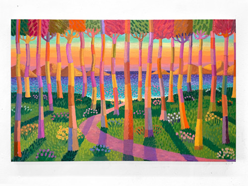 Daniel Heidkamp, Through the Trees to the Sea, 2025. Oil on linen, 24 x 38 in (61 x 97 cm)