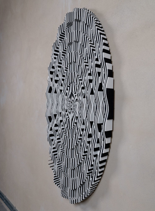 Ara Peterson, Forced Spiral Two, 2012. Acrylic paint on wood, 58 x 28 in, 147 x 71 cm