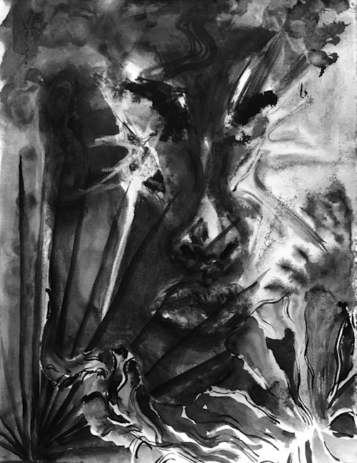 Utē Petit, The Swamp Greened with Envy for the Still, (Still) Black Earth, 2020. Ink on paper