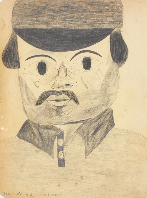 Eddie Martinez, Mustache Polo, 2005. Pencil on paper, 14 x 10 in, 36 x 25 cm