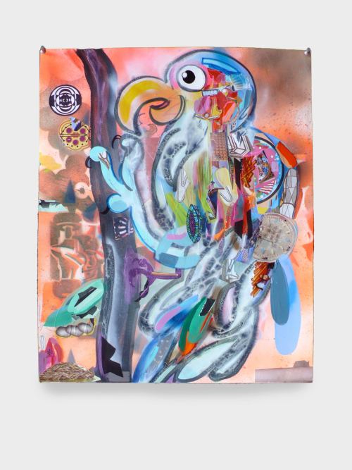 Joe Grillo, Robotic Bird, 2009. Acrylic, spraypaint and collage on paper, 24 x 19 in, 61 x 48 cm