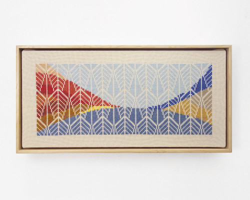 Jordan Nassar, Wind in My Feet, 2019. Hand embroidered cotton on cotton, artist frame, 9 x 18 in (22 x 46 cm)