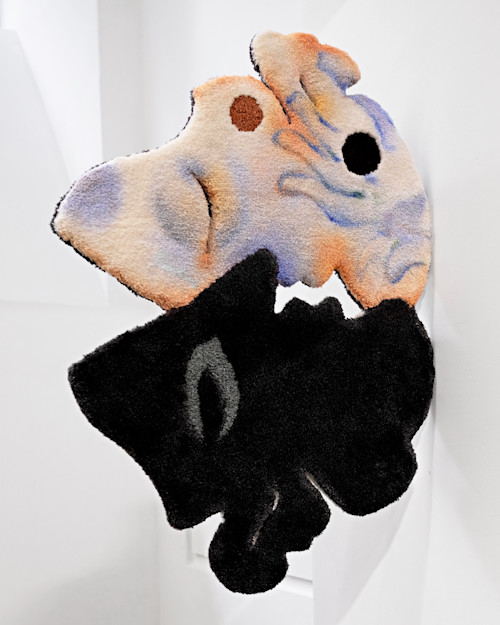 Bea Bonafini, Meeting Point, 2019. Pastel on carpet inlay and wood, 26 x 19 x 1 in (66 x 47 x 3 cm)