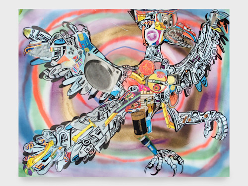 Joe Grillo, Archaeopteryx, 2010. Acrylic, Spraypaint and collage on paper, 24 x 19 in, 61 x 48 cm