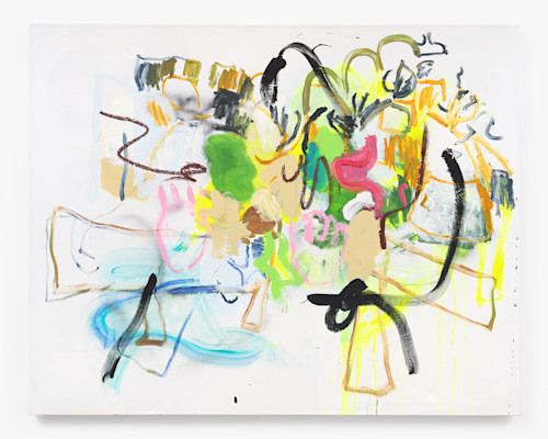 Ammon Rost, Skipping Stone, 2021. Oil, acrylic, spray paint on canvas, 64 x 84 in (163 x 213 cm)